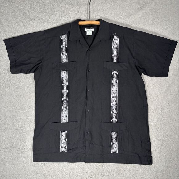 Tropical Breeze Shirt Men's Size XL Button Up Camp Cigar Cuba Black Embroidered - Picture 1 of 15
